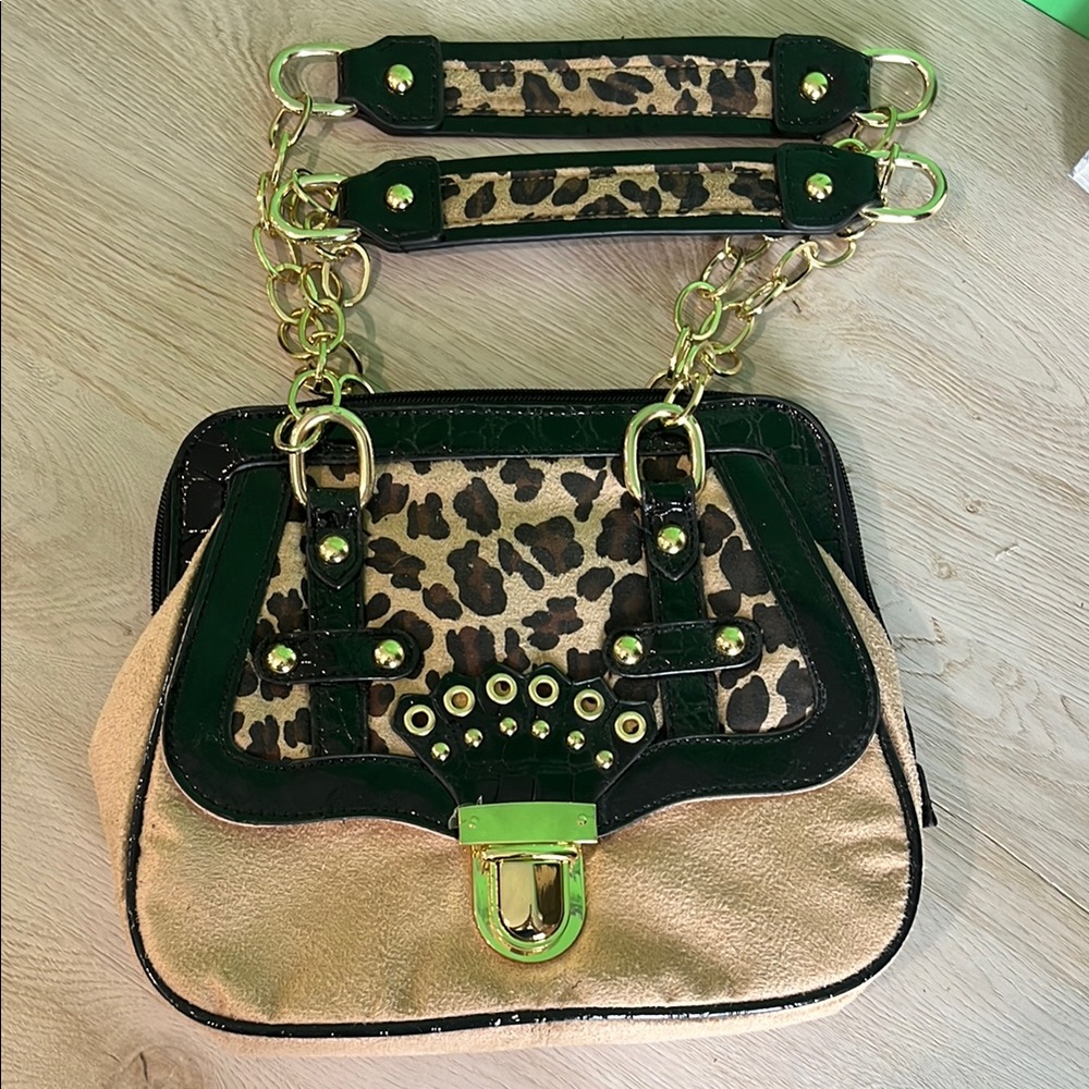 Leopard Print and Gold Women's Bag